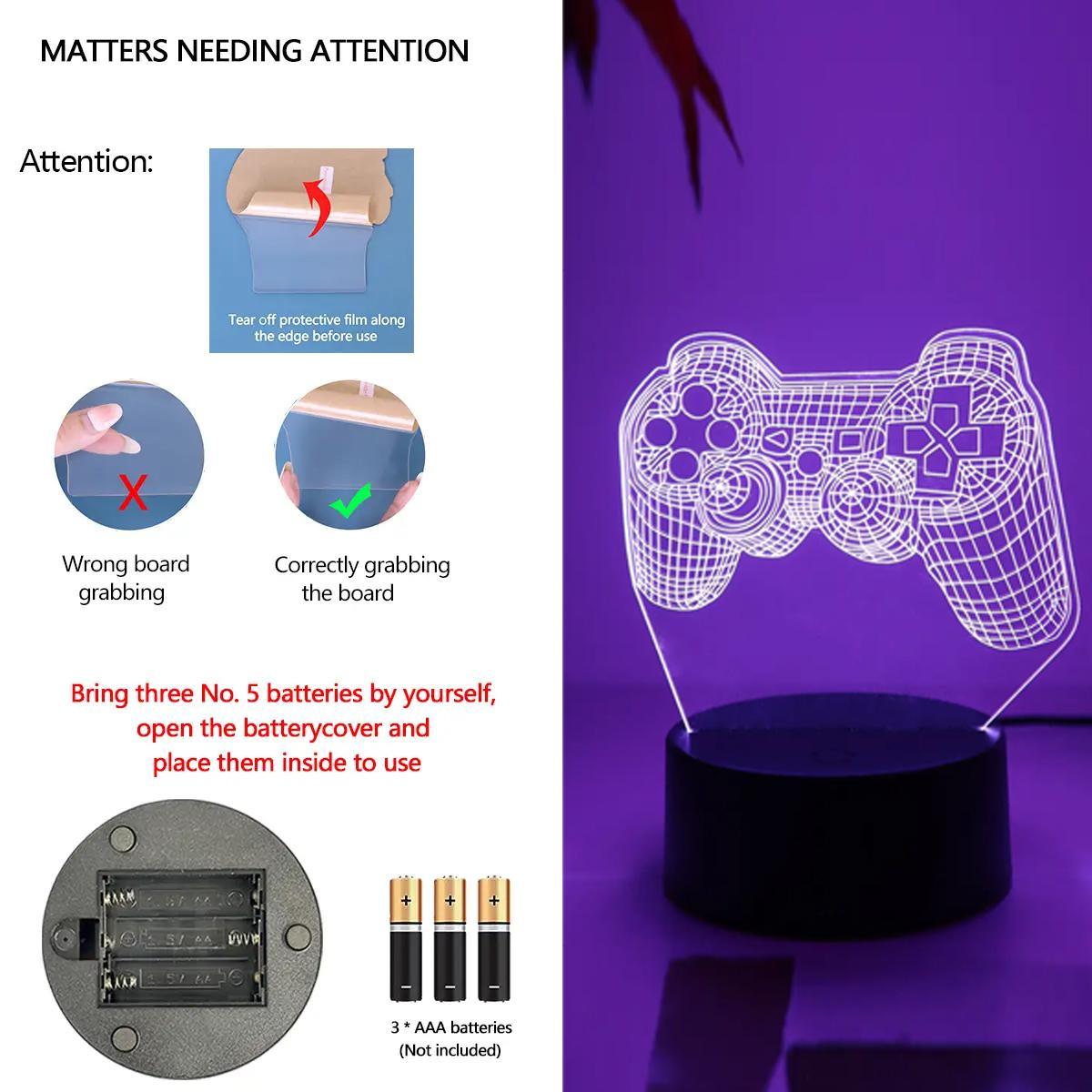 LED Game Controller Night Light As Men's Gift Ideas, 3D Illusion Lamp, Gamepad Night Light, Led Mood Light, Multicolor Touch Sensor Lamp for Bedroom Desk Lamp for Home Decor