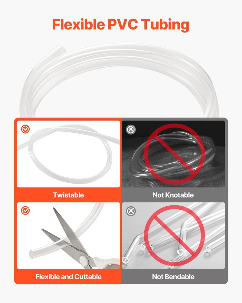 VEVOR Clear Vinyl Tubing, 1/2" ID x 5/8" OD, 10FT Plastic PVC Tubing, Flexible and Cuttable Clear Hose, 1/16 in Wall Thickness, High-strength PVC Material for Aquarium Irrigation Swimming Pool Lab