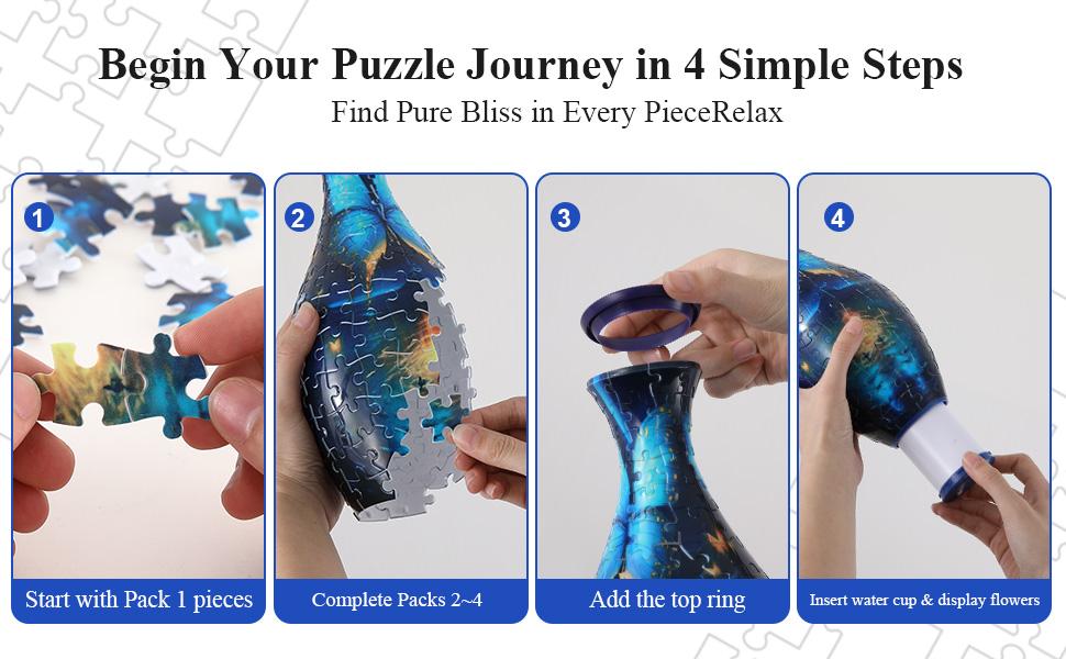 wowsome 3D Puzzle Vase for Adults,Puzzle Planter Pot for Women,3D Art Jar Puzzles for House Flowers Arrangements and Home Decoration (Roses and Butterflies)