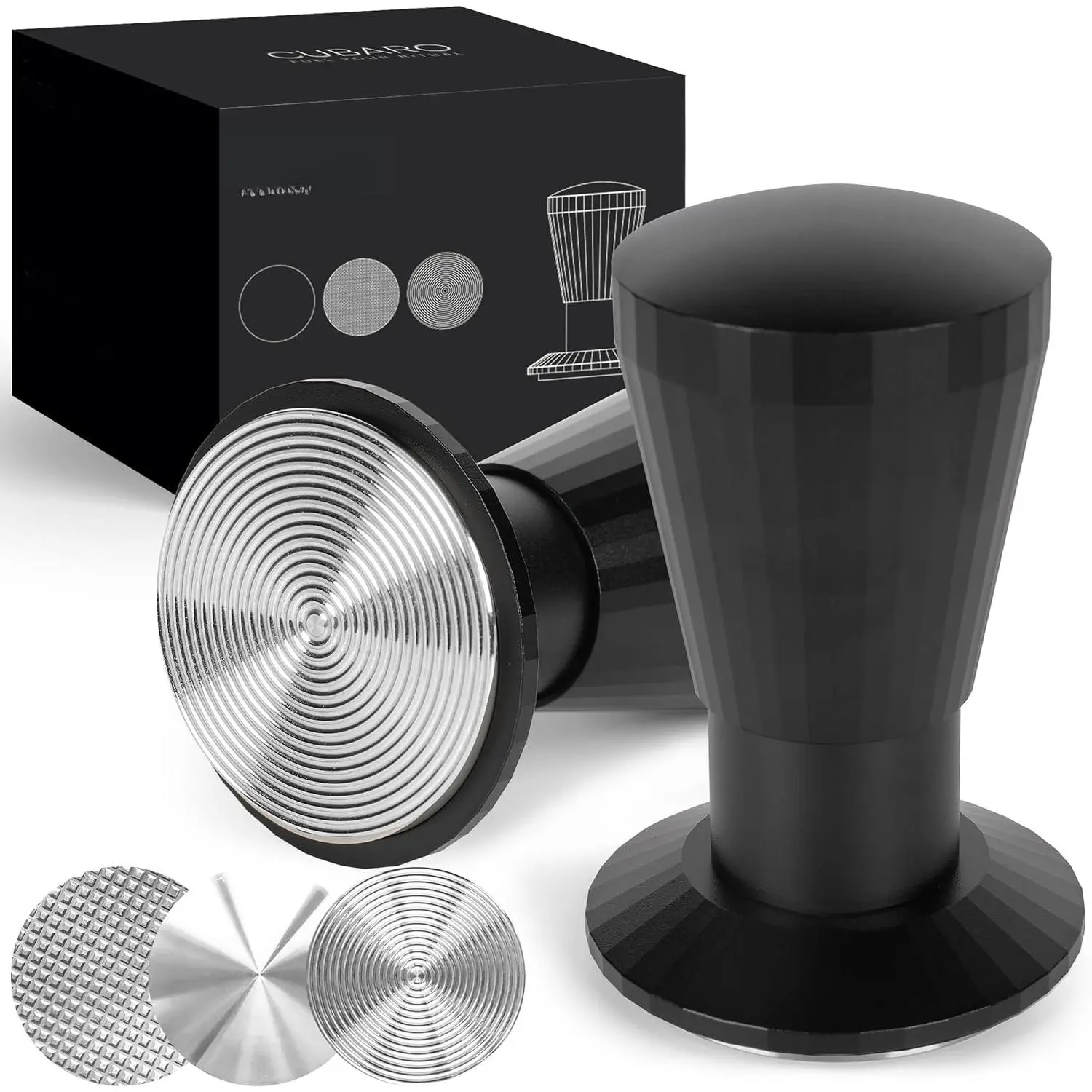 Calibrated Espresso Tamper with 30lb Click Feedback | 3 Interchangeable Bases for Custom Tamping | Auto Leveling and  Handle | Fits 54mm -Compatible Portafilters