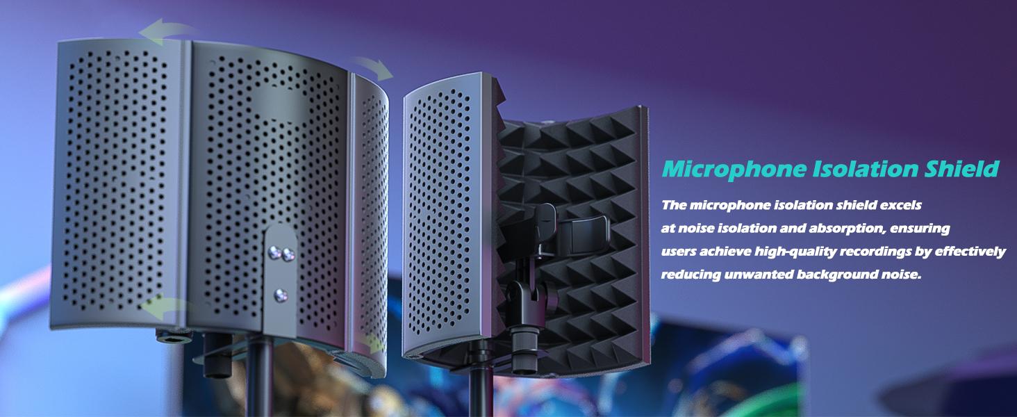 Studio Recording Microphone Isolation Shield with Pop Filter and Metal Tripod Stand, Studio Mic to PC Laptop Smartphone, Music Microphone for Recording Singing Podcasting