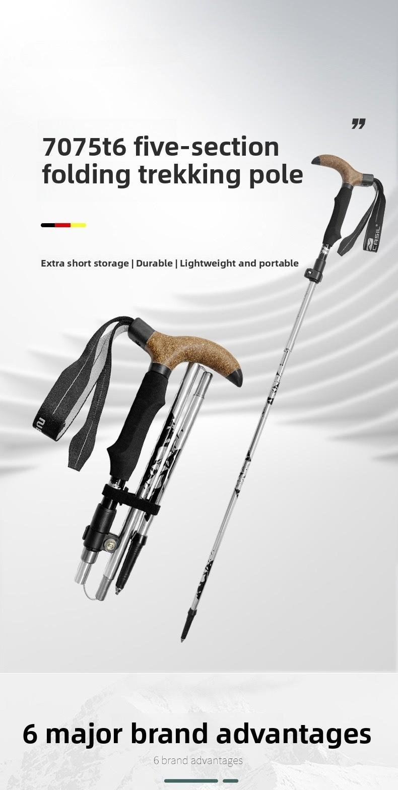 Outdoor T-shaped mountaineering stick Aluminum alloy ultra-short curved handle folding stick Off-road climbing Hiking Multifunctional cane Outdoor