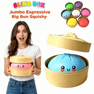 Expressive Big Dumpling Squishy (10.6 Inch) Blind Box, Mysecret Bun Fidget Toy Soft TPR Material Stress Relief Squeeze Toy, Random Style Surprise Unboxing Blind Pack, Jumbo Squishies Anxiety Relief Toy Collectible Squishy Favors