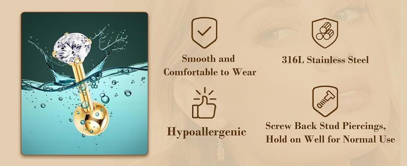 FIBO STEEL 23 Pcs Stainless Steel Cartilage Earring Conch Piercing Jewelry Opal CZ Labret Jewelry Cartilage Stud Helix Earrings Tragus Earrings for Women 16G 20G