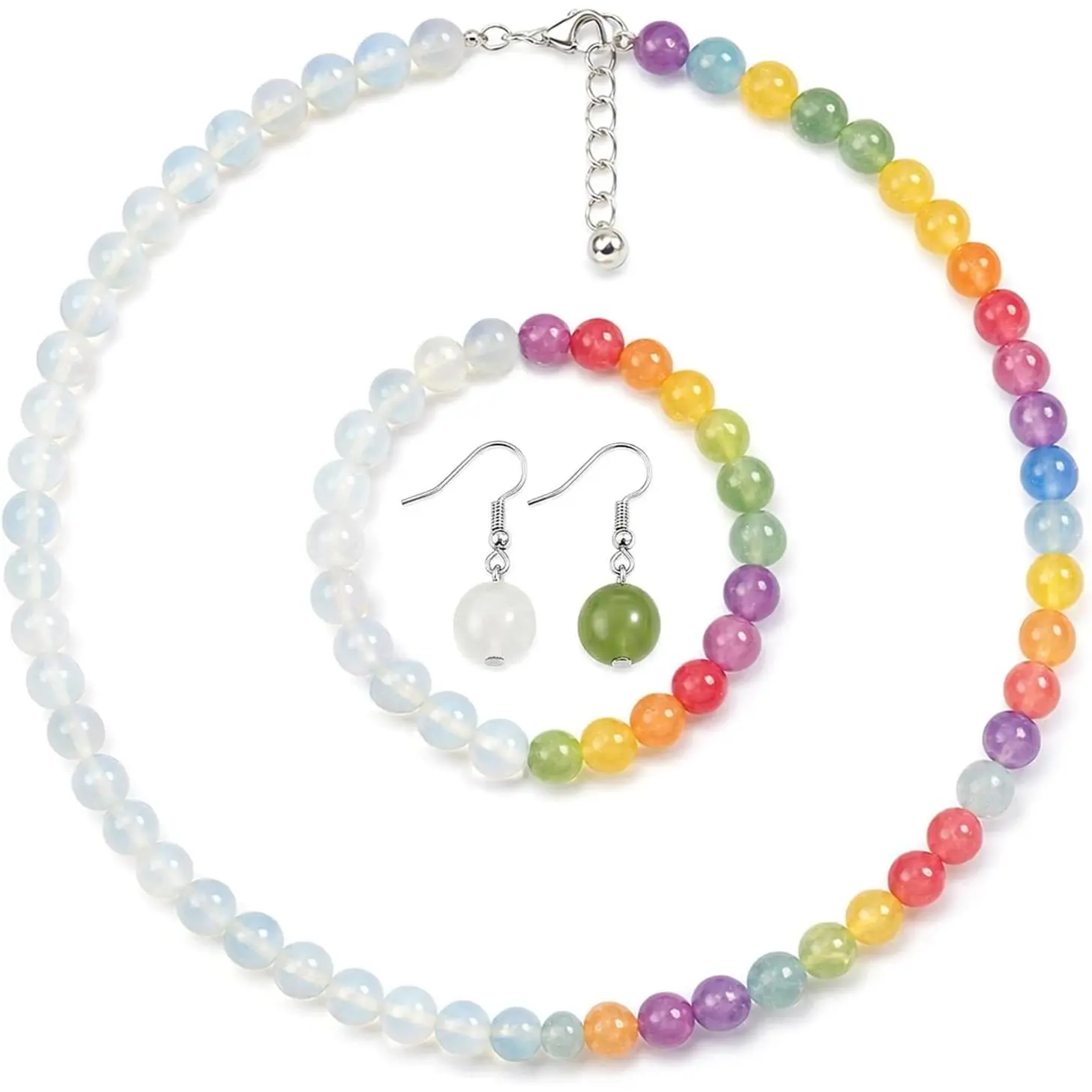 Dopamine Necklace Uv Reactive Necklace  Colorful Rainbow Beaded Necklaces Dopamine  Set Uv Color Mood Necklaces Bracelet Earrings Summer Beach  Gifts for Women