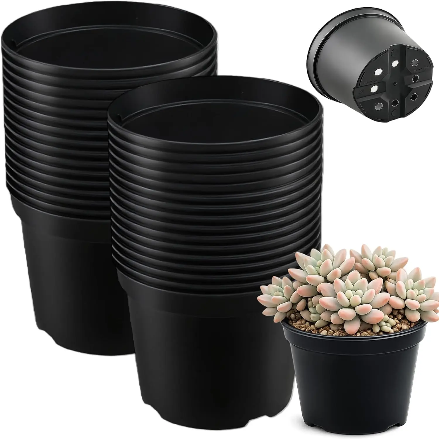 25 Packs  Pots for  4.7 Inch Succulent  Pots Set Plastic Seedling Starting Pots with Drainage Holes Plastic  Pots Variety Pack Flower pots Planter Seed Starter, Black