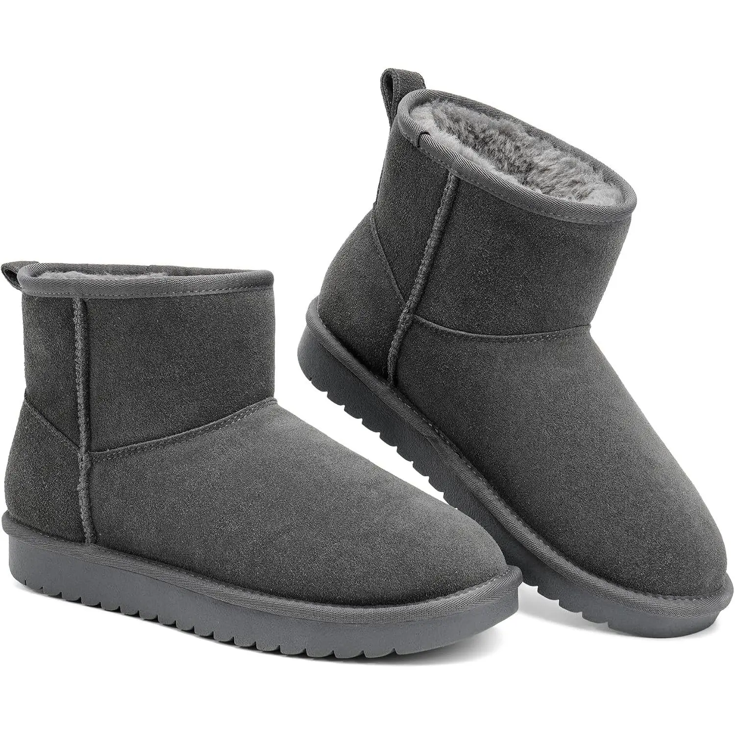 Genuine Leather Ankle Mini Boots for Women Snow Boots Winter Ankle Booties Anti-Slip, Water Repellent, Memory Foam Insole, Lightweight, Plush Faux Fur, Pull-on, Comfortable Outdoor Shoes
