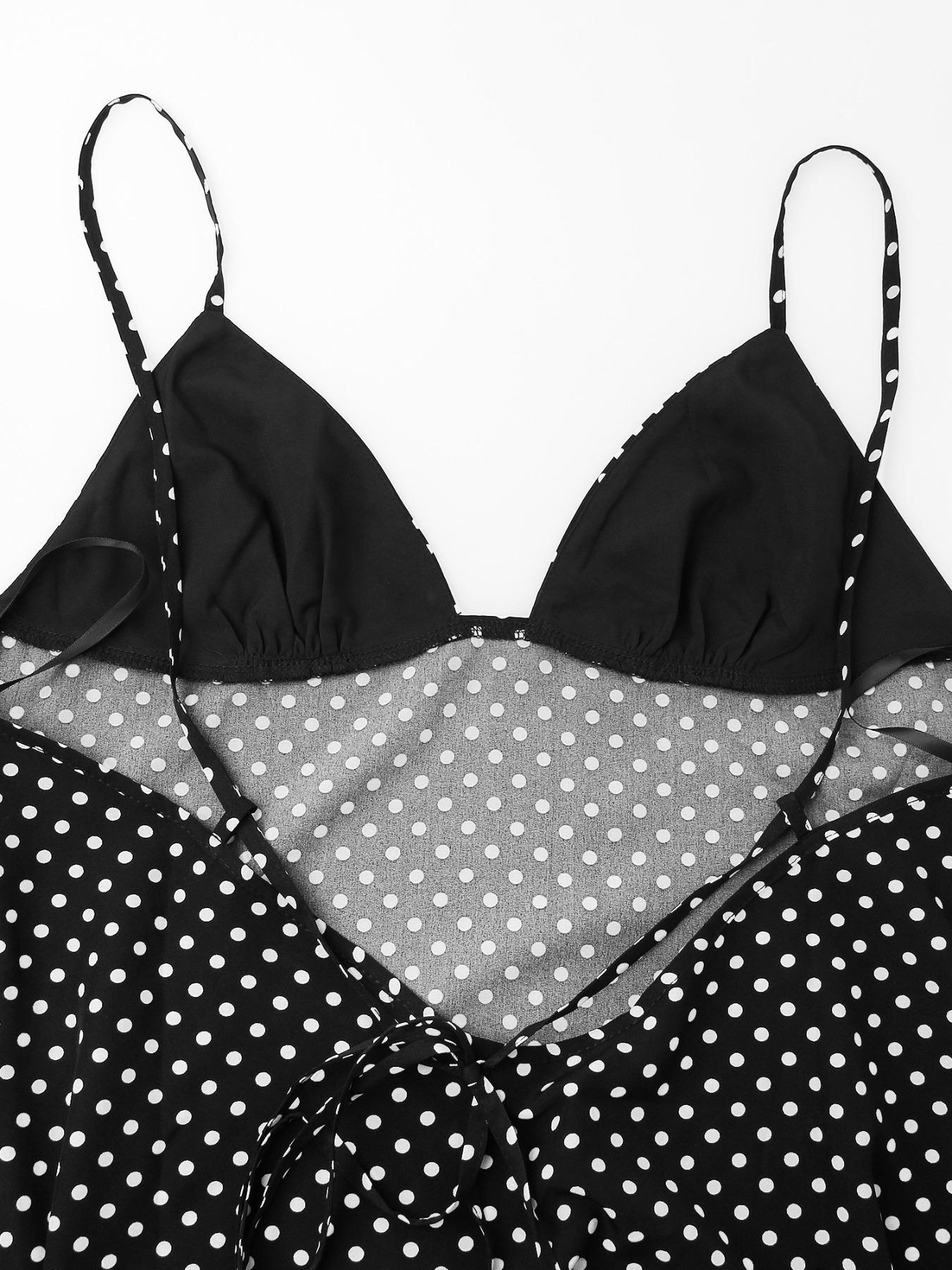 Women's Polka Dot Print Tie Shoulder Cami Dress, Fashion Casual Bohemian Sleeveless Long Dress for Daily Outdoor Wear, Women Dress for Summer, Casual Summer Chic Womenswear, Casual Elegant Dress