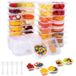 Snack Containers With Lids, 2-Compartment Leakproof Sauces Dipping Box, 20 Sets Reusable Snack Containers, BPA-Free (Transparent), Snackle Box Container Portion Control, for Kids and Adults