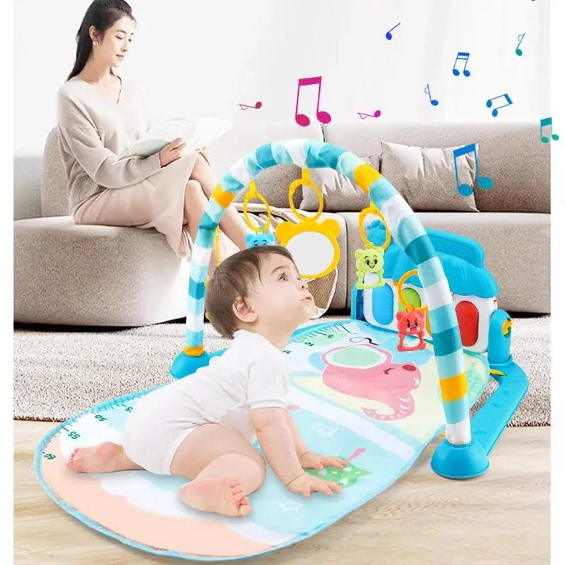 Baby Musical Activity Play Mat - Electronic Interactive Fabric+EPE+ABS Floor Mat, Infant Tummy Time Gym Carpet with Piano Keyboards, Latex-Free Flickering Lights, Early Development Soft Crawling Toy Pad