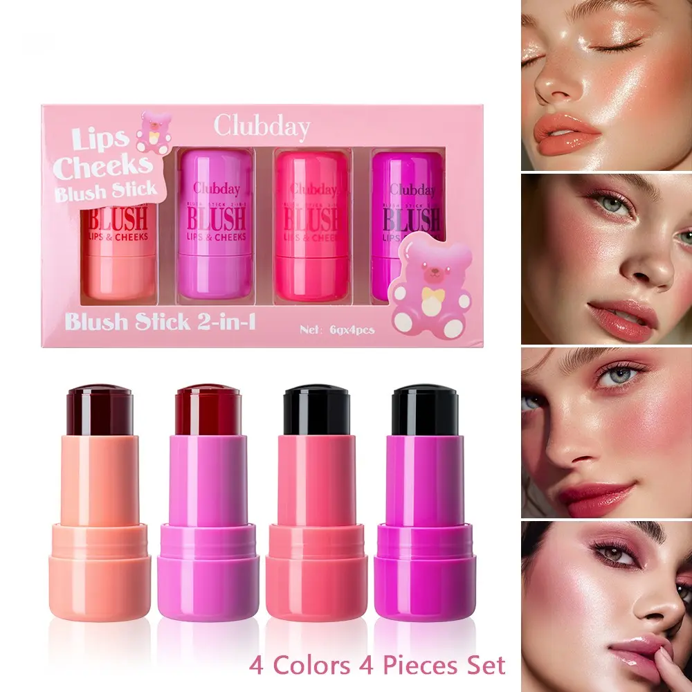 4Pcs Jelly Blush Stick 2 In 1 Lip & Cheek Tint, bouncy creamy texture, easy to blend, waterproof long lasting, can be used as blush and lip tint, create natural dewy glowing makeup look