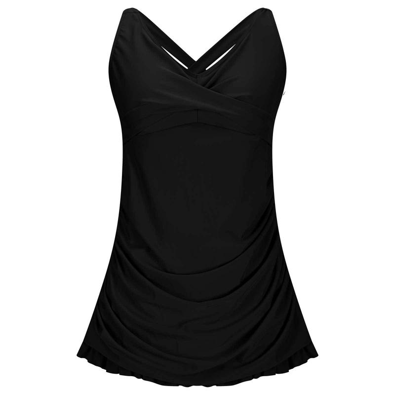 Women's Retro One-Piece Swim Dress - Twist Front Halter Open Back Tummy Control Bathing Suit for Beach & Sport Swimming Clothing Beach Open Back Halter Tankiniswimwear Tankinisuit, Bathing Suit Stylish Beachwear