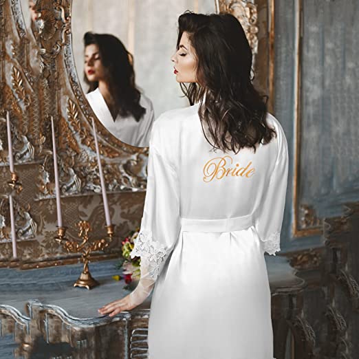 Bridesmaid Robes Rose Gold Bride Robe Wedding Bridesmaid Gift Satin Lace Robe Bridal Dressing Gown Bachelorette Party Pajamas