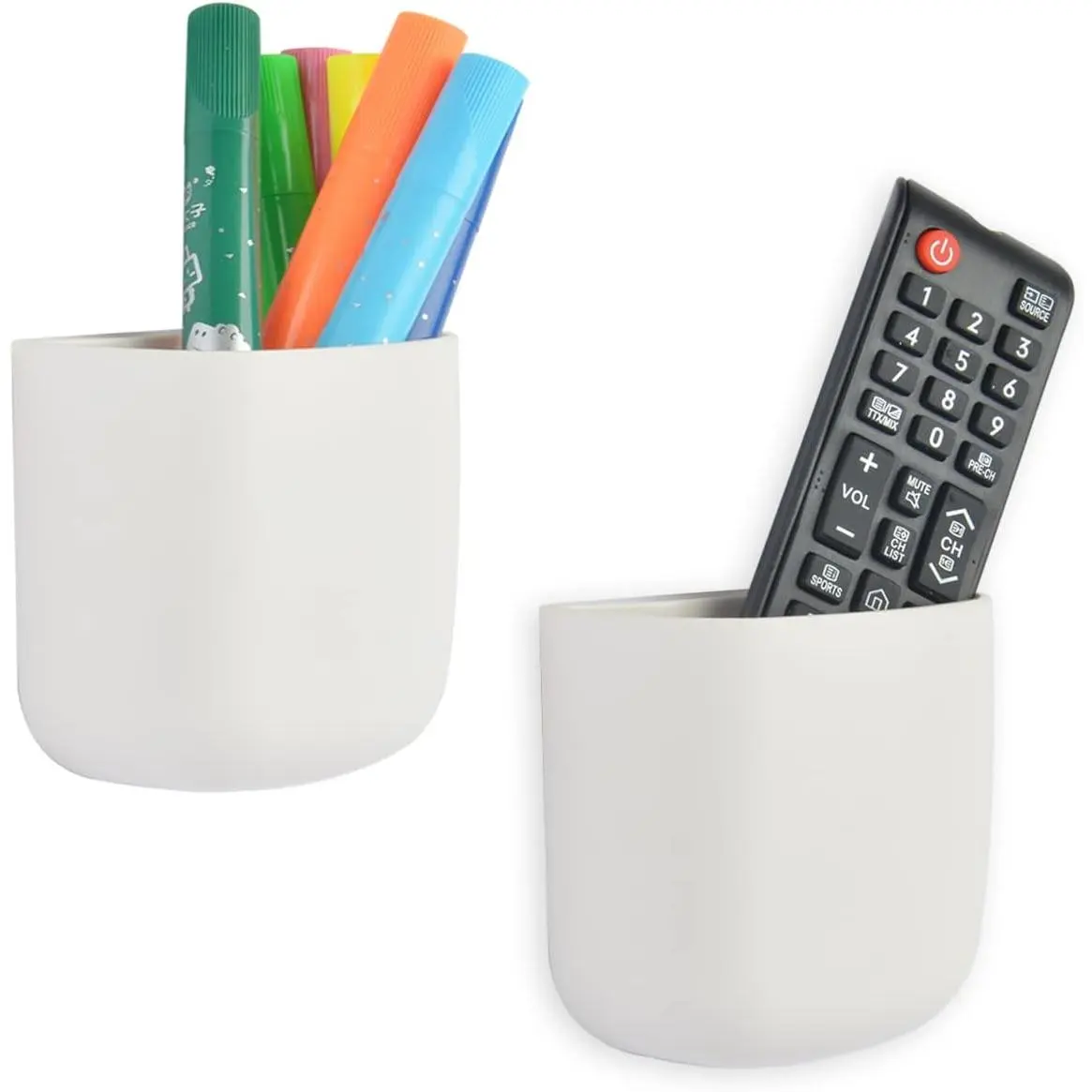 (2 Pcs/Set) Self-Adhesive Wall-Mounted Office Pen Holder Organizer for Office Users, 3.5x3.5x2", Cord Manage & Store Pens, Pencils, Sticky Notes, Remotes & Other Supplies, White