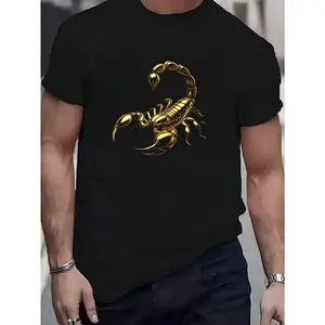 NEW1pc Men's & Women's 100% Cotton Scorpion Print T-Shirt - Retro Style Short Sleeve Round Neck Casual Summer Essential, Breathable for Outdoor Sports & Casual Attire - Scorpion Pattern Graphic Tee (Same Style for both sexes)