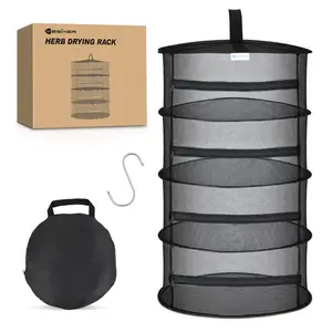 Yesker 4 Layer Herb Drying Rack Hanging Mesh Net Foldable Plant Drying Racks 18" Diameter with Black Zipper & Hook Dryer Hanging Rack for Herbs Seed Bud Fruit Clothes Grow Tent Closets Garden Outdoor fathersdaygift