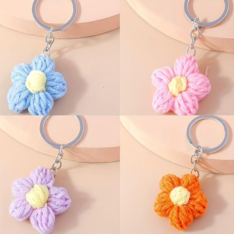 4/8pcs New Cute Style Pendant Simple Fashion Knitted Cherry Blossom Keychain Accessories for Mobile Phone Girl Heart Handbag Bag Pendant Decoration King's Day