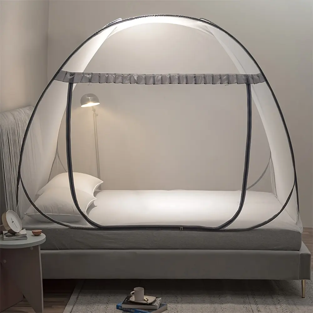 Pop-Up Bed Canopy Tent with Bottom - No Assembly Needed, Portable And Foldable Design, Double-Layered Mesh for Bedroom, Camping And Travel - Blue, Includes Stand And Hand Washable