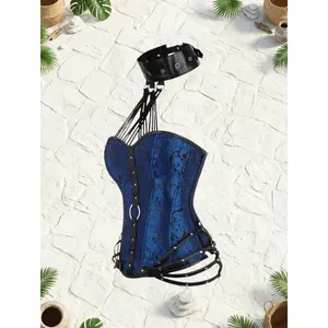 Steampunk Corset Punk Steel Boned Bodice Jacquard Court Gothic Halter Neck Side Zipper Tight Fitting Court Shapewear