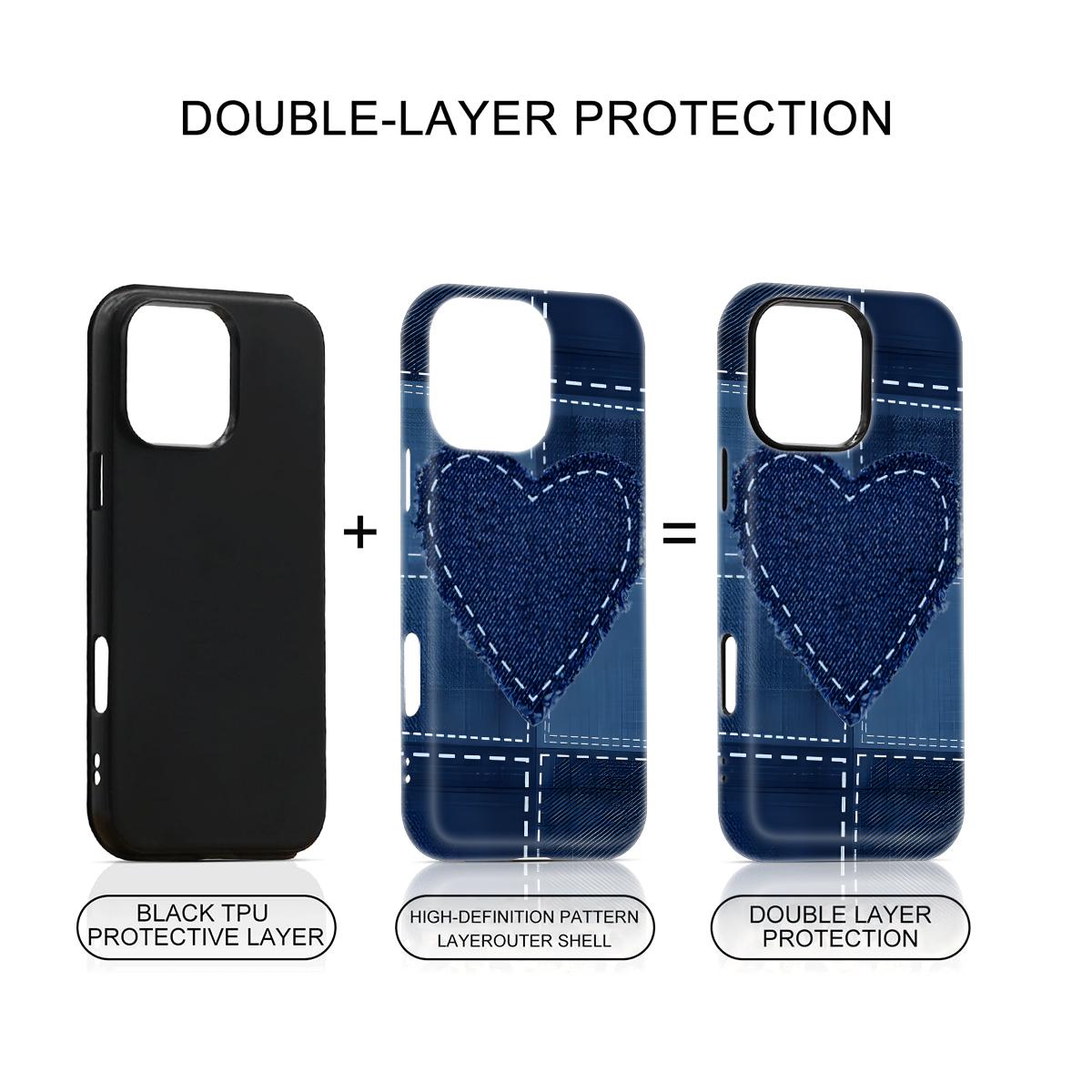 Denim Heart Patchwork Design Phone Case Drop Proof for iPhone 17 Pro Max/16 Pro Max /15Pro Max 15/14/13/12 & Samsung S26 /S25Ultra Trendy ins Style