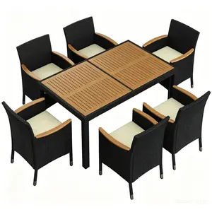 [3 Packages Delivery]Yaheetech 5/7/9-Piece Patio Furniture Set, Outdoor Dining Table with 6 Chairs, Rattan Conversation Set with Soft Cushions for Backyard Deck Garden,
