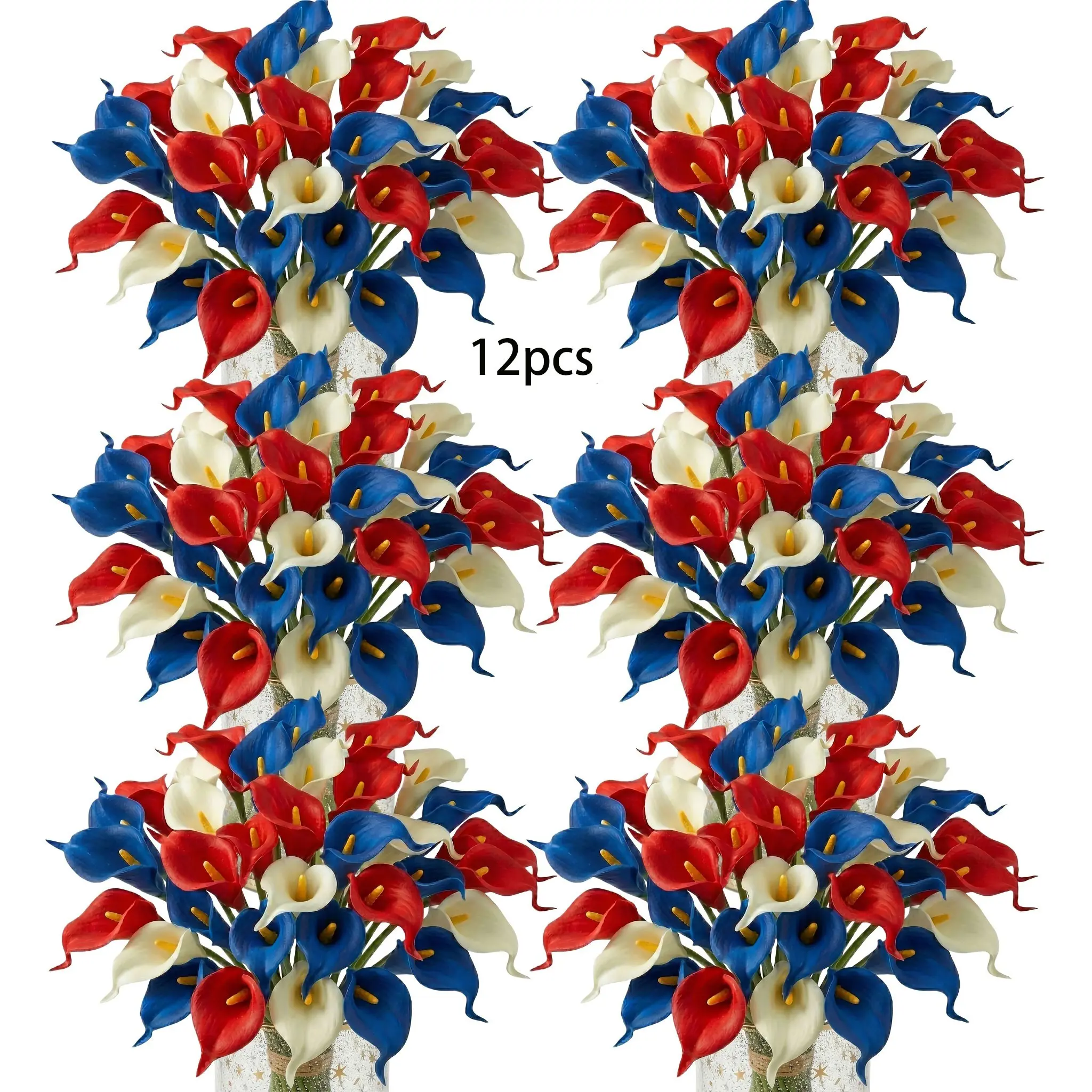 12pcs July 4th Artificial Flowers, Blue Anthurium Bouquet, Home Decor, Party, DIY Floral Arrangements, Table Centerpiece