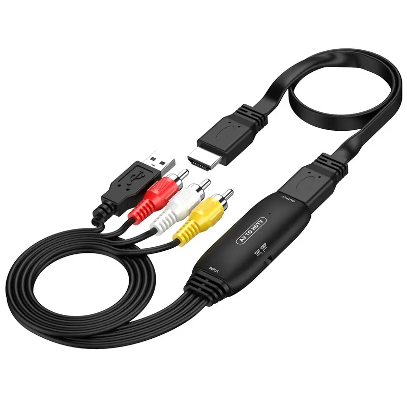 RCA to HDTV HDMI Converter, AV to HDTV Adapter, 1080P RCA Composite CVBS Video Audio Converter Adapter, Support PAL/NTSC for TV/PC/PS3/STB (HDTV Cable Included)
