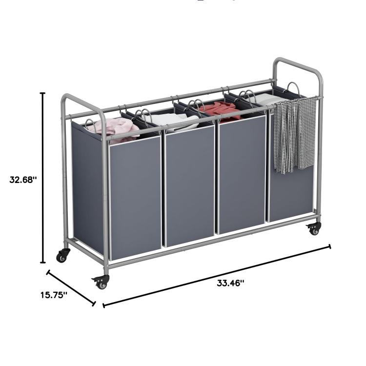 4 Bag Laundry Basket Sorter Laundry Hamper Cart with Heavy Duty Rolling Lockable Wheels and Removable Bags Organiser