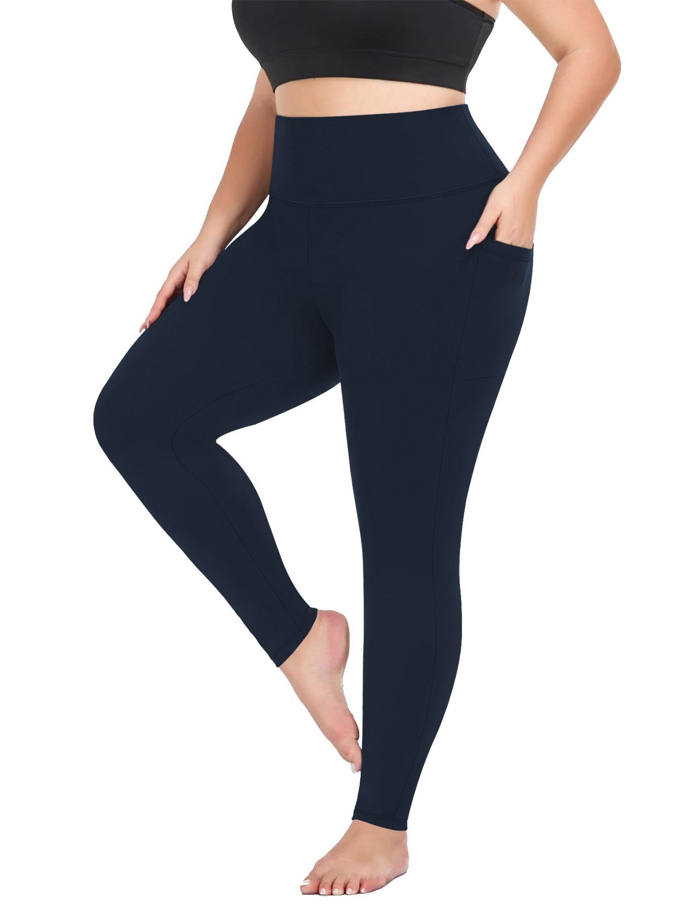 Plus Size Solid High Waist Pocket Leggings, Casual Comfy High Stretch Skin-friendly Skinny Pants for Women, Women's Bottoms for All Seasons