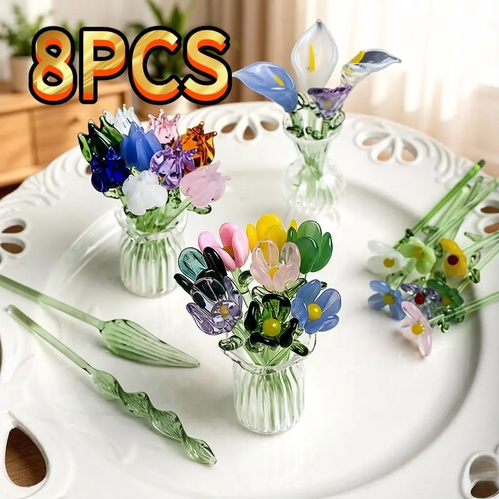 Handmade Mini Glass Artificial Flower Set, DIY Fake Flower Bouquet, Decorative Mixed Floral Arrangement, Gift & Event Decoration