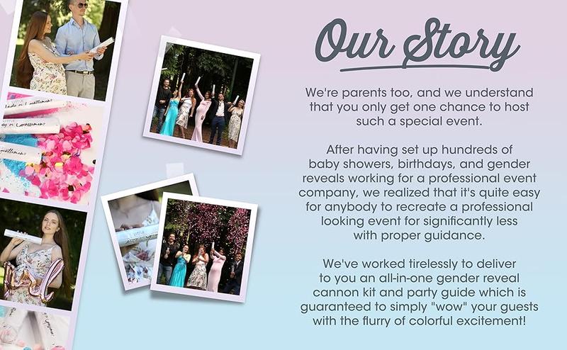 Gender Reveal Confetti Cannon - Biodegradable Powder & Heart Shaped Confetti Poppers - Pink, 4 Pack - Baby Girl Gender Reveal Smoke Bombs Party Poppers Cannons Shooters