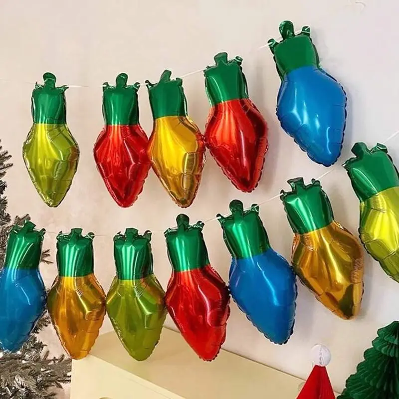 62pcs Christmas Colorful Light Bulb Aluminum Foil Balloon Set, Indoor Outdoor Hanging Decorations, No Power Required, Winter Birthday Party