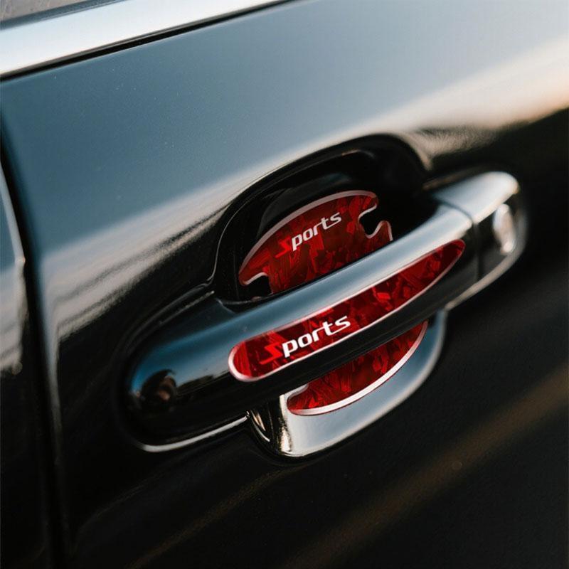 8-Piece Carbon Fiber Car Door Handle Protector Set, Anti-Scratch Door Bowl Stickers with Sporty Pattern, Exterior Protective Film for Toyota RAV4, Honda, Ford Bronco/Edge, and More Vehicles, Black/Red for Winter Driving Use