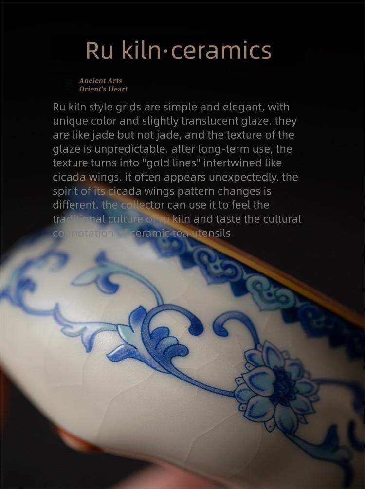 Xi Yuan Ji Blue and White Ru Kiln Incense Burner Stick Holder Three-Legged Sandalwood Censer for Home Indoor Tea Set Accessory incense stick