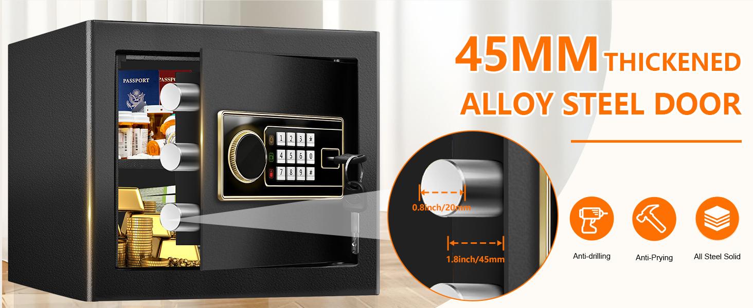 1.4 CUFT Small Fireproof Safe for Home Use, Security Personal Safety Box Fireproof Waterproof with Digital Keypad, Spare keys, Removable Shelf, Medium Safe Lock Box for Money, ID document, Dorm,home essentials