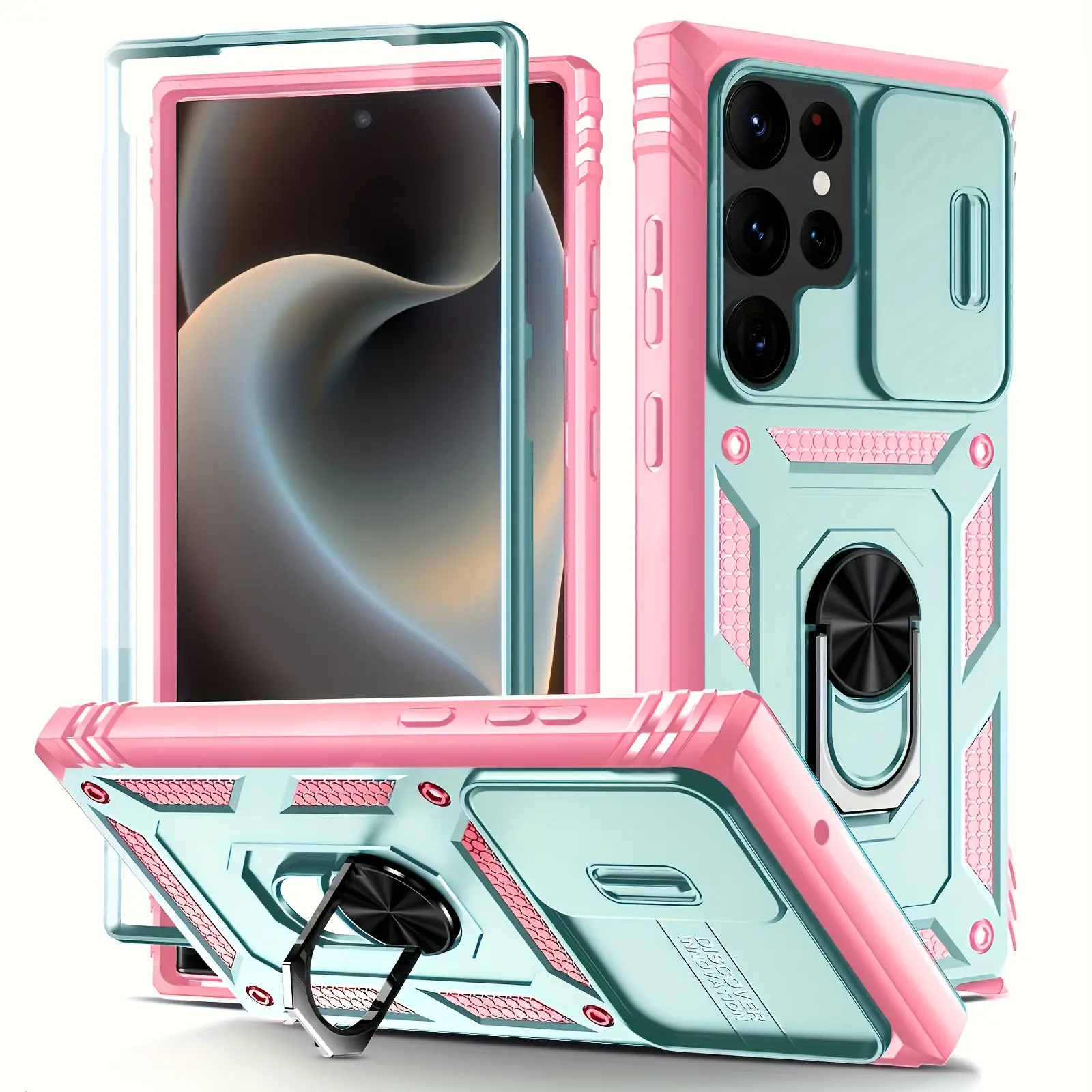 Window-Style Phone Case, Shockproof Kickstand Cover, Compatible with Samsung Galaxy S26 Ultra S25 S24 S23 S22 S21 Ultra Plus FE Edge A17 A37 A57 A27 A56 A55 A54 A36 A35 A26, Heavy-Duty Drop Protection with a Stand, Sliding Camera Cover