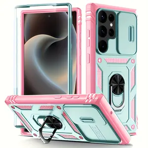 Window-Style Phone Case Compatible with Samsung Galaxy S26 Ultra S25 S24 S23 S22 S21 Ultra Plus FE Edge A17 A37 A57 A27 A56 A55 A54 A36 A35 A26 A16 A15 A14 A06, Heavy-Duty Drop Protection with a Stand, Designed with a Sliding Camera Cover