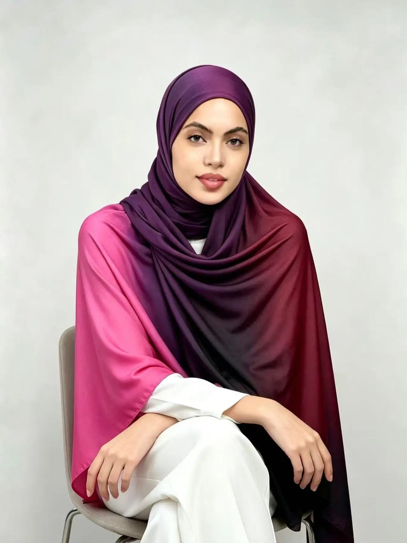 Women's Liquid Jersey Scarf, Polyester Scarf, Multicolor Gradient, All-Season Sun Protection, Soft and Elegant, Versatile Fashion Accessory