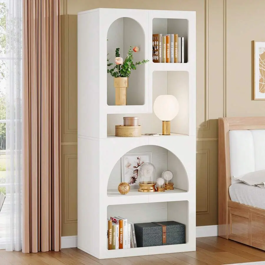 70.87in Vintage Brown Arched Accent Bookcase - 5 Irregular Open Shelves, Durable Distinctive Design, Free-Standing Storage Shelf for Living Room, Bedroom, Assembly Required, 70.87 Inches, Accent Shelf