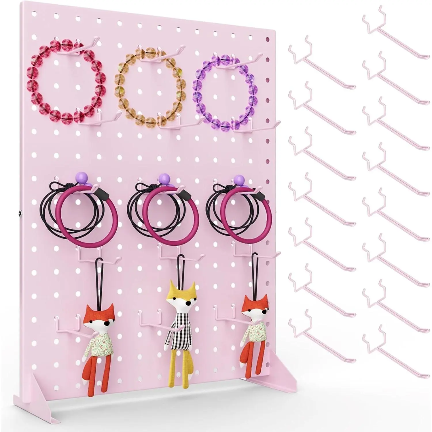 Peg Board Display Stand with 15 Hooks, Tabletop Metal Pegboard Shelf for Craft Shows & Fairs, Retail Stores, Vendors Arts and Crafts Finishing - 17x13Inch & Pink