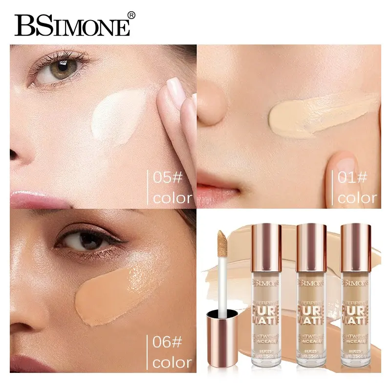 BSIMONE 1pc Large-Capacity Cost-Effective Liquid Concealer, Pure Matte Oil-Control Formula, Sweat & Waterproof, 6 Shades Fit All Skin Tones, Multi-Use for Concealing, Contouring & Highlighting, Precise Flocked Applicator Wand