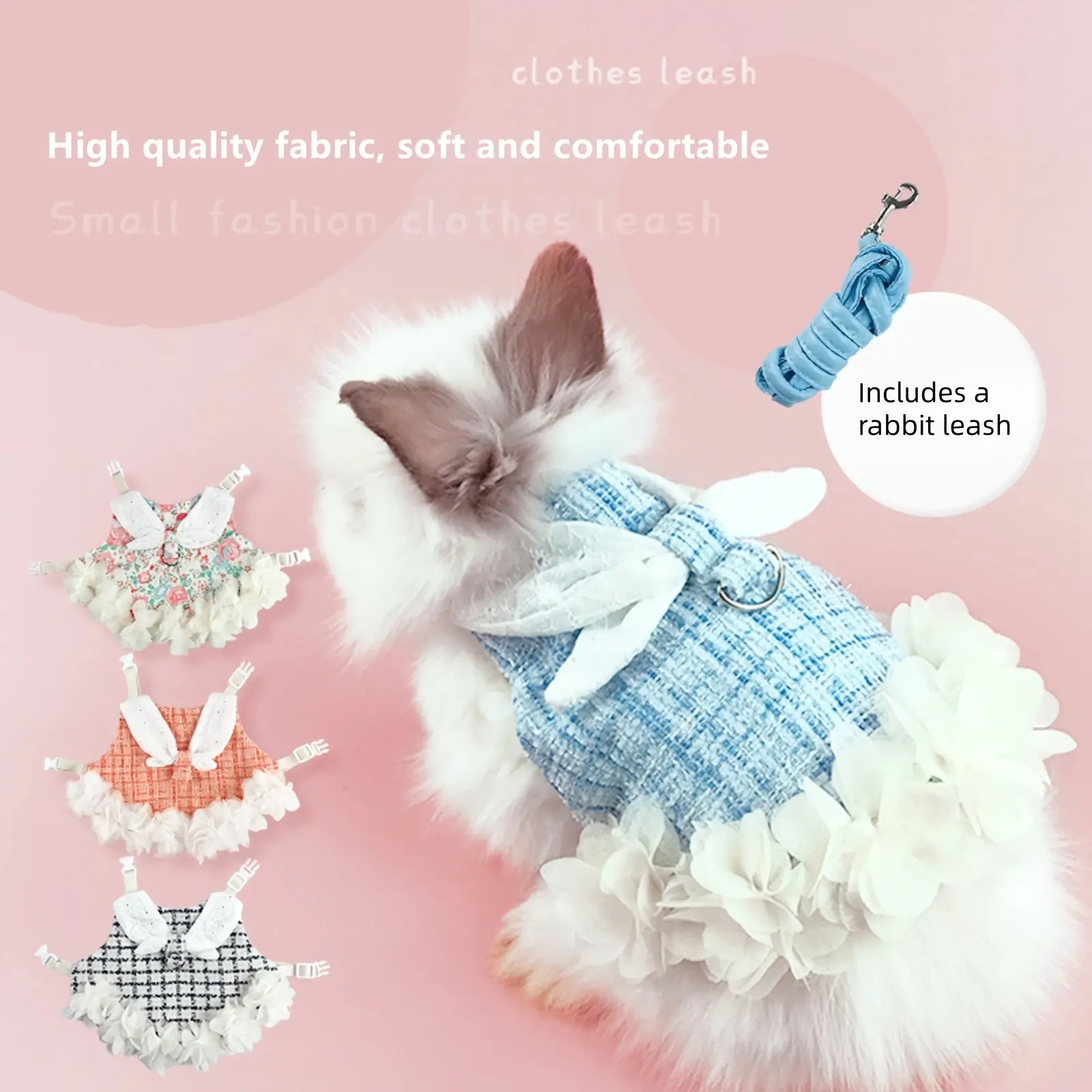 Pet Rabbit Harness, Adjustable Rabbit Vest, Rabbit Safety Belt, Rabbit Clothing, with Leash Belt, 4 Colors And 2 Sizes Available, Adjustable Size, Suitable for Most Rabbits, Dropped-Ear Rabbits, Rabbits, And Cats, Guinea Pigs, Etc. (1pc)