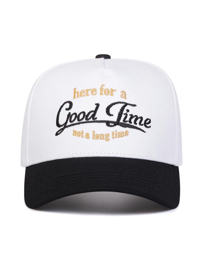 Unisex Good Time Embroidered Baseball Cap, Adjustable Outdoor Sun Protection Hat, Casual Fitted Woven Fabric for Spring & Fall, Premium Quality Cap