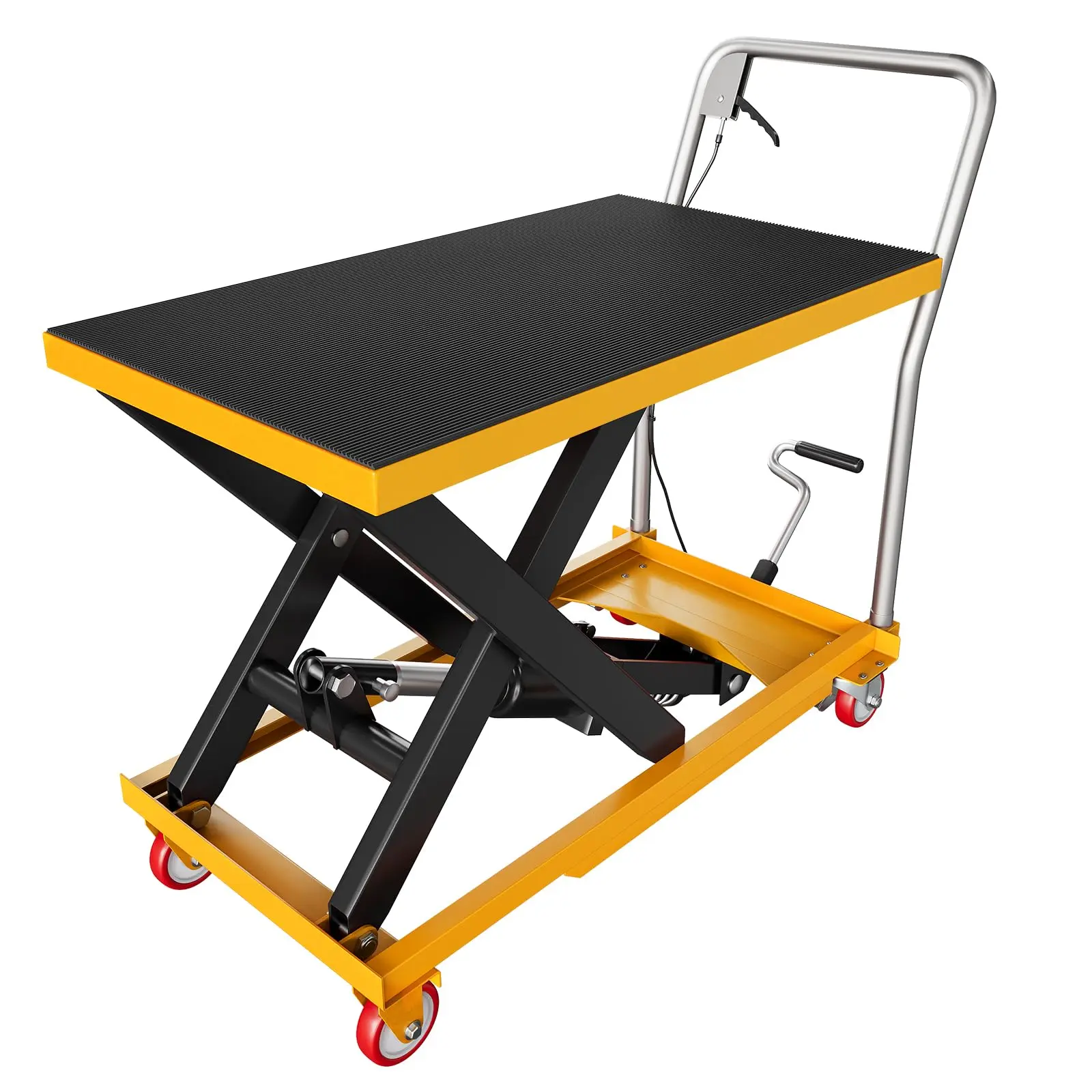 Garvee Hydraulic Lifting Cart with 227 kg Load Capacity - Mobile Table Cart Featuring Dual Scissors, Locking Casters, and 3mm Rubber Mat for Secure Handling