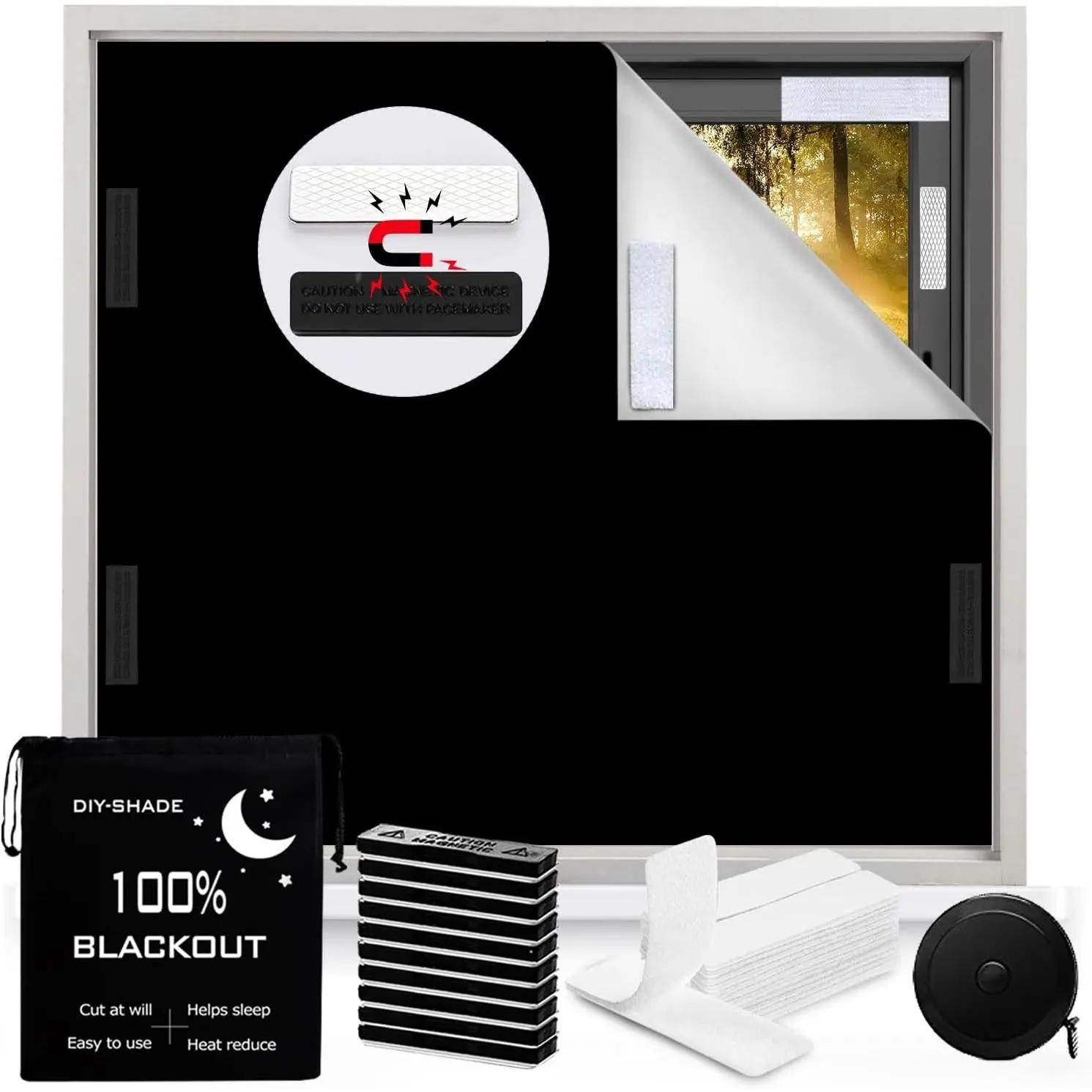 100% Blackout Blind Magnetic Blackout Window Cover 118 x 57Inch,Black Out Curtains with Strong Magnet No Drill Cuttable Window Shades for Bedroom,Nursery,Rv,Media RoomGift.