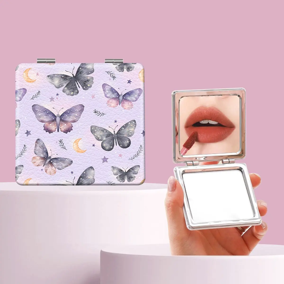 Wind Butterfly Moon Star Makeup Mirror, Portable Folding Mini Handheld Mirror, Perfect Gift for Friends and Family