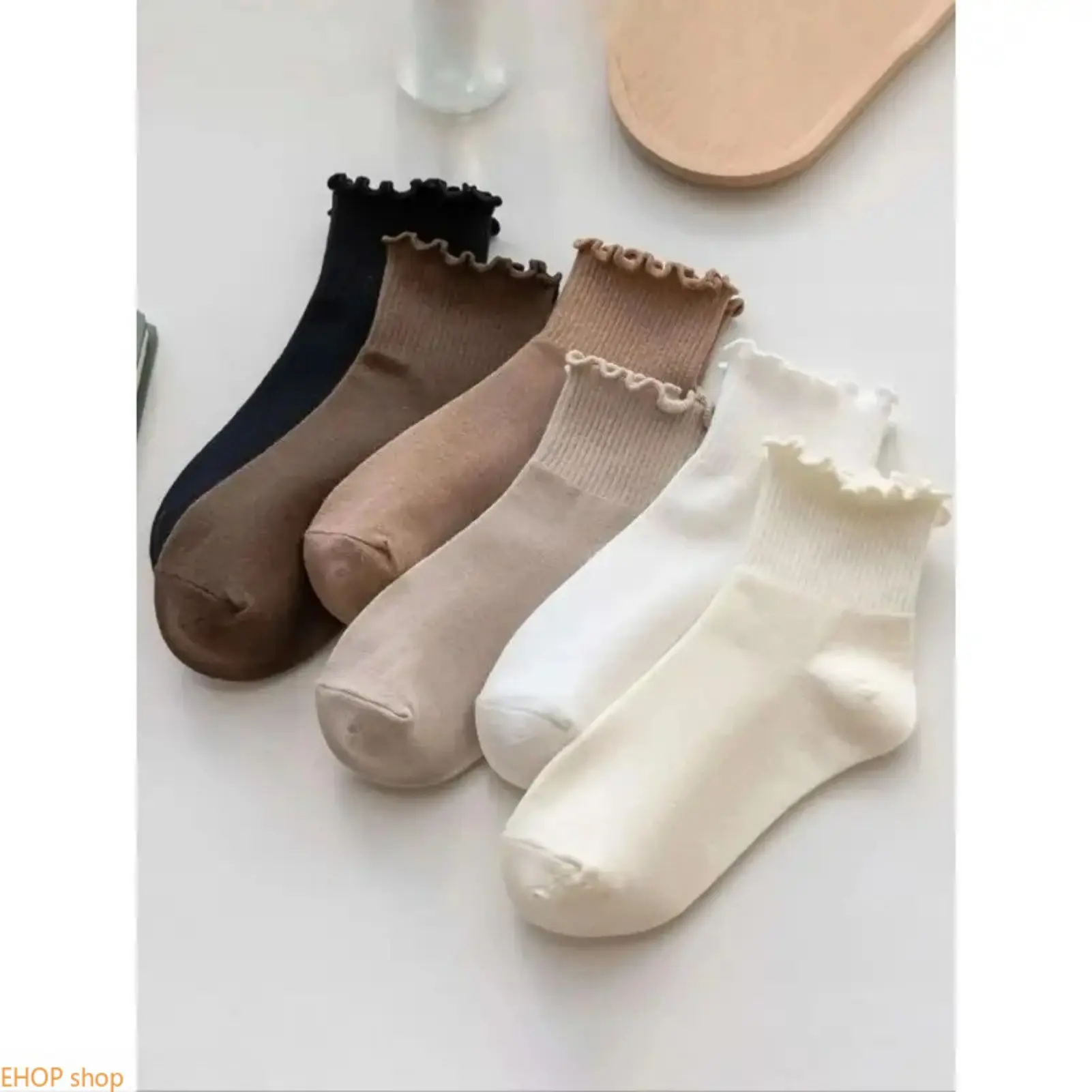 Frill Trim Crew Socks for Women, Casual Basic Low Cut Hosiery, Comfort All-Season Accessory for Daily Wear