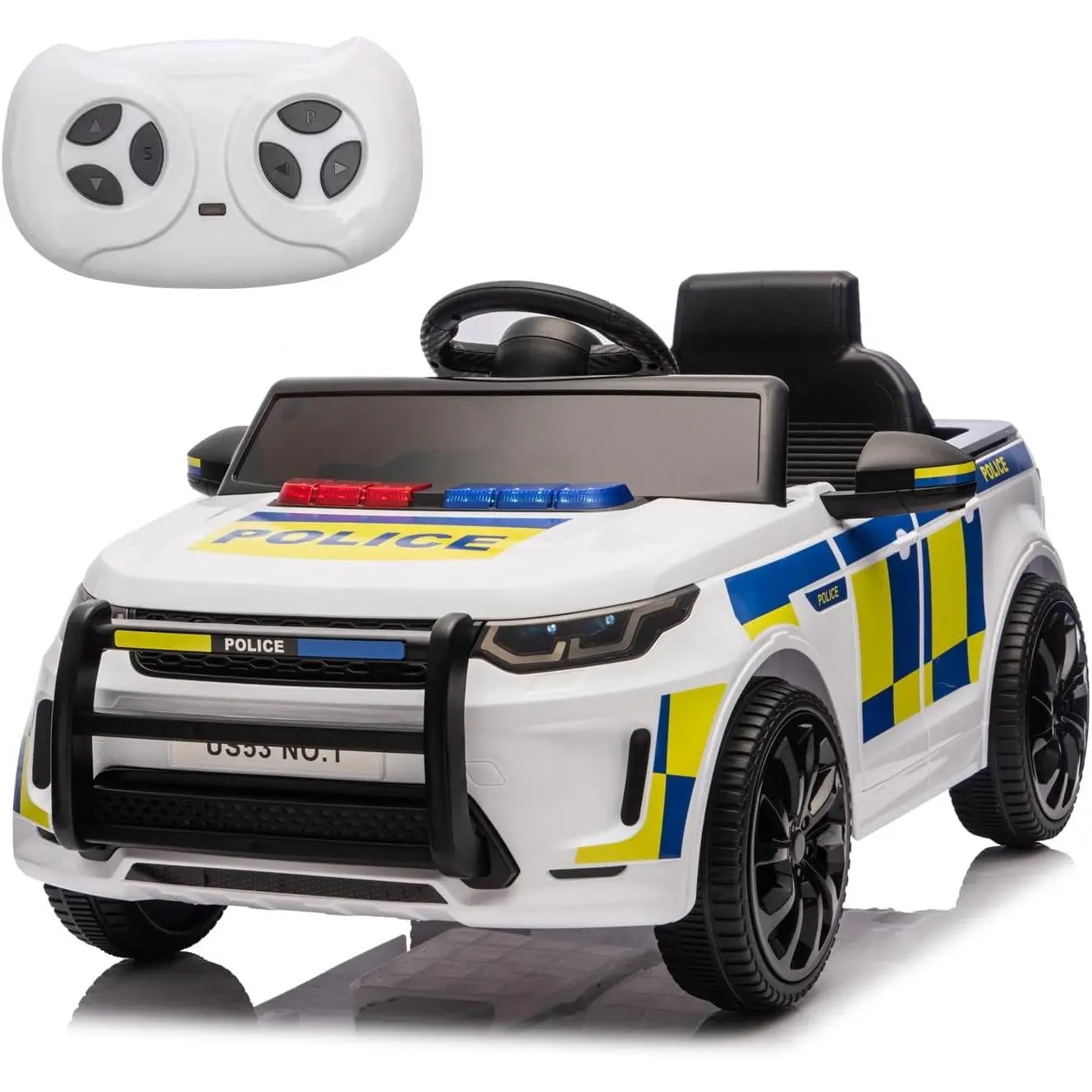 12V 4.5Ah Kids Electric Police Car Ride on with Remote Control, LED Flashing Light, Megaphone, Music Play, Battery-Powered Rechargable Ride-on Police Cop Car Toys for Kids Boys Girls, White