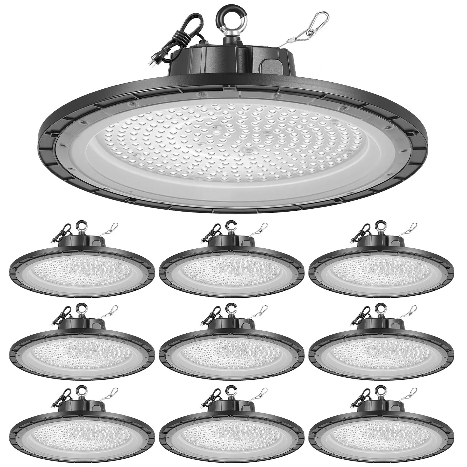 VEVOR 10 Pack LED High Bay Lights, 5000K 150W 21000LM Super Bright UFO LED Warehouse Shop Lights, IP65 Waterproof, 100-277V Wide Voltage for Warehouse Workshop Factory Gym Garage Barn, Black