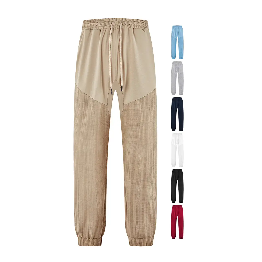 Men Lightweight Vertical Ribbed Wide Leg Pants Elastic Waist Drawstring Loose Fit Casual Streetwear Sweat Pants with Side Pockets